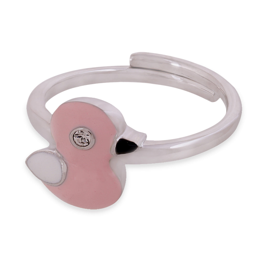 925 Sterling Silver Pink Enamel Duckling Ring For Kids