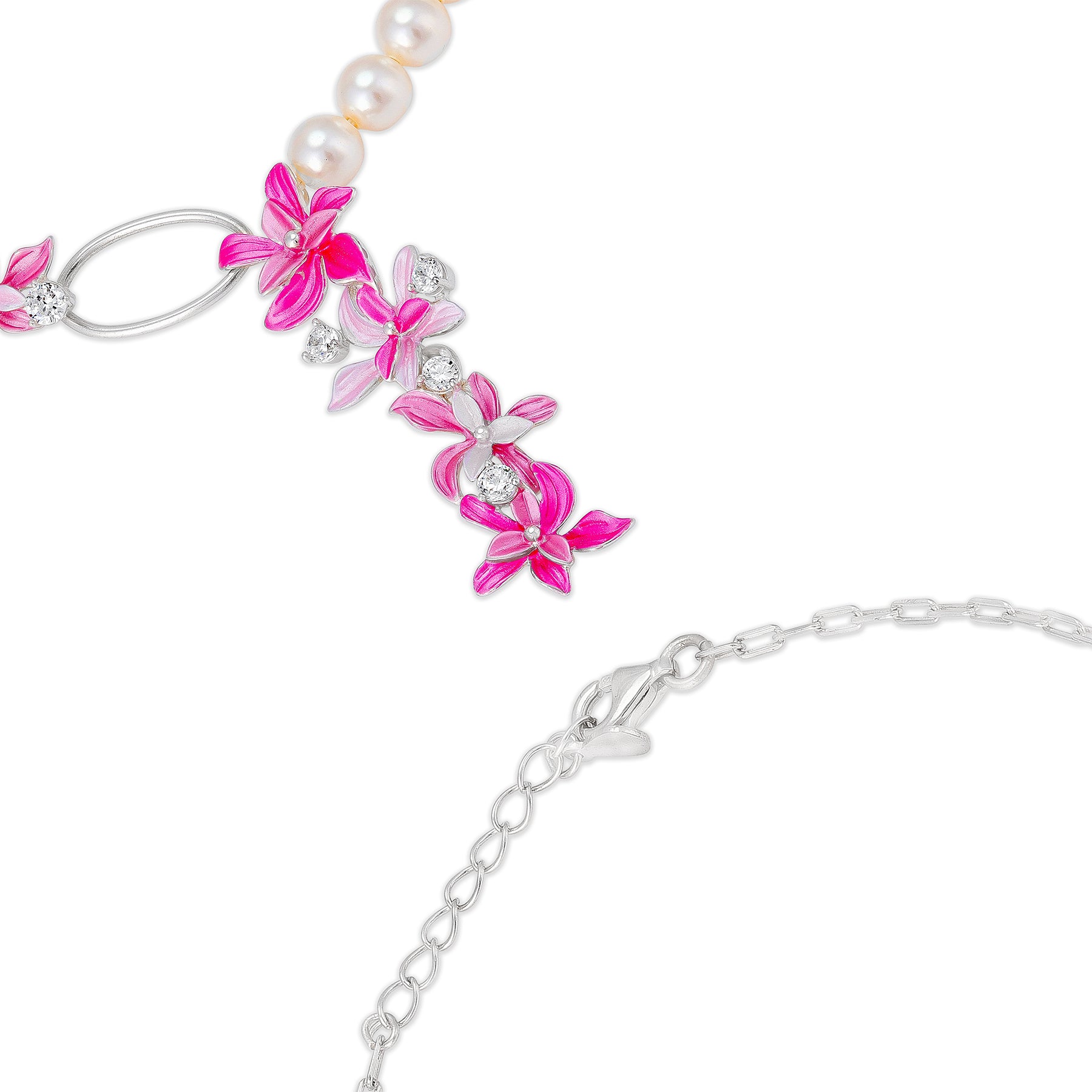 Sterling Silver Pink Floral Cascade Pearl Chain Bracelet for Girls