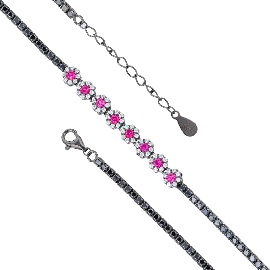 Sterling Silver Pink Floral Charm Bracelet for Women