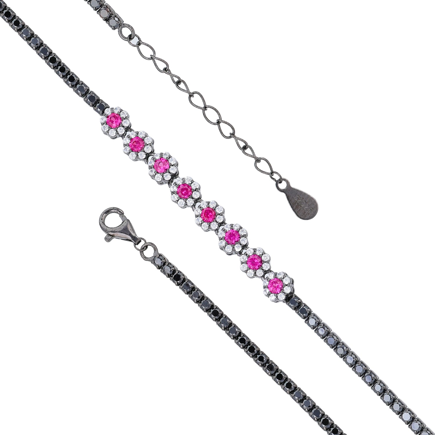 Sterling Silver Pink Floral Charm Bracelet for Women