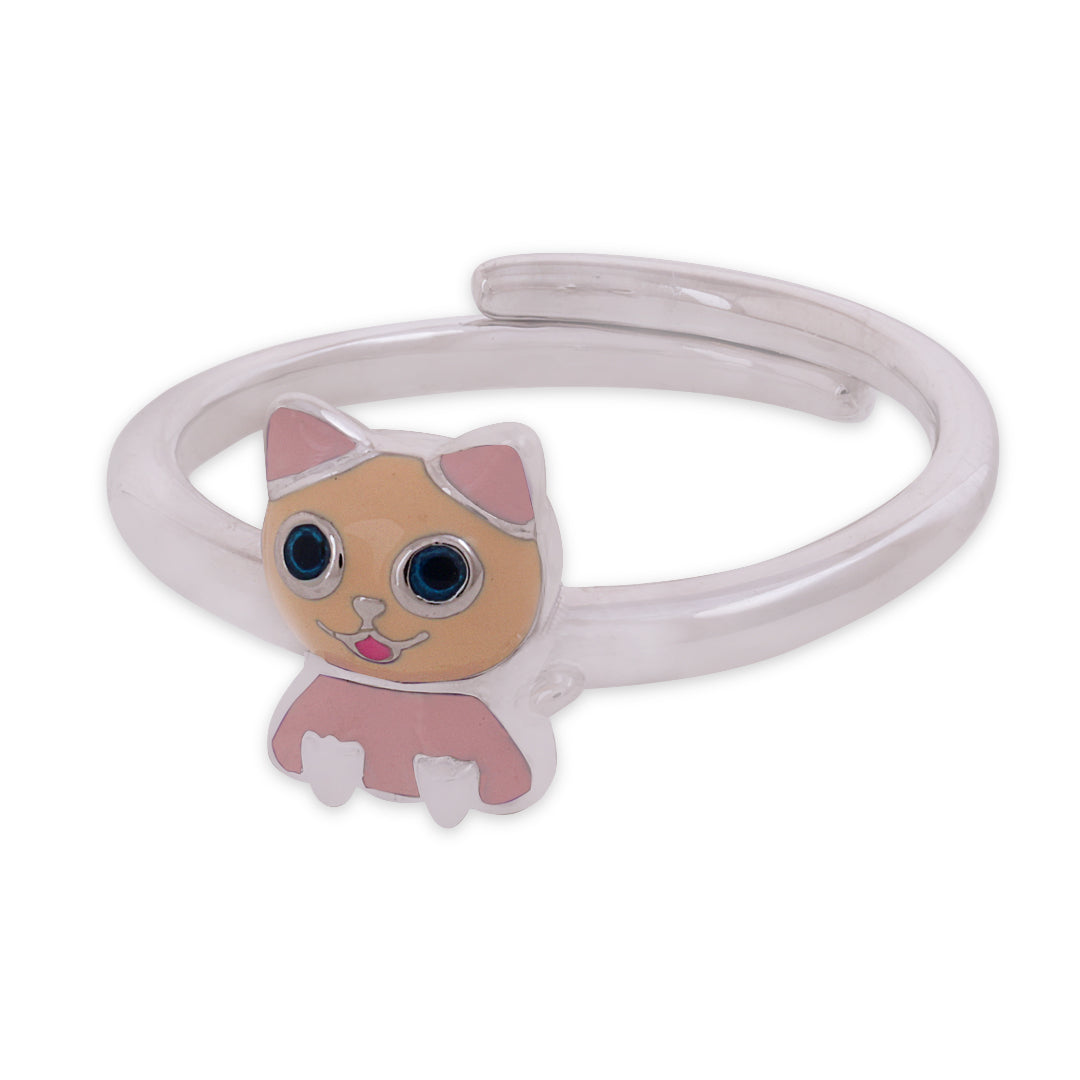 925 Sterling Silver Pink Kitty Rhodium Plated Ring For Kids