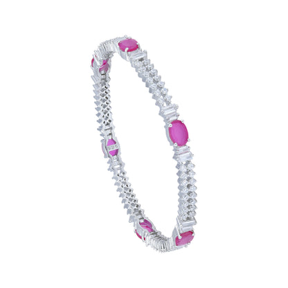 925 Sterling Silver Pink Oval Zigzag Baguette Bangle for Women