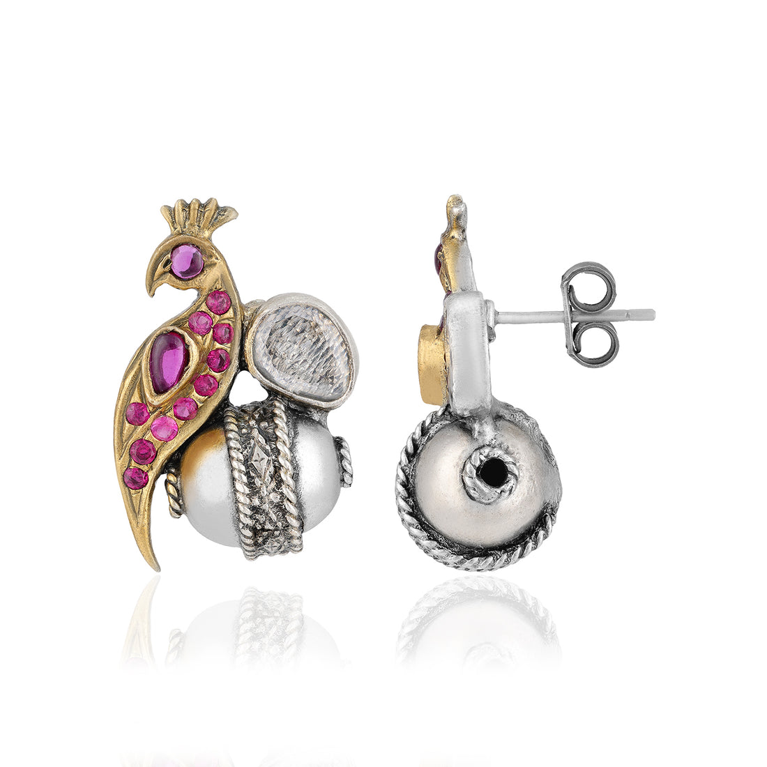 925 Sterling Silver Pink Parrot Vintage Dual Tone Earrings for Women