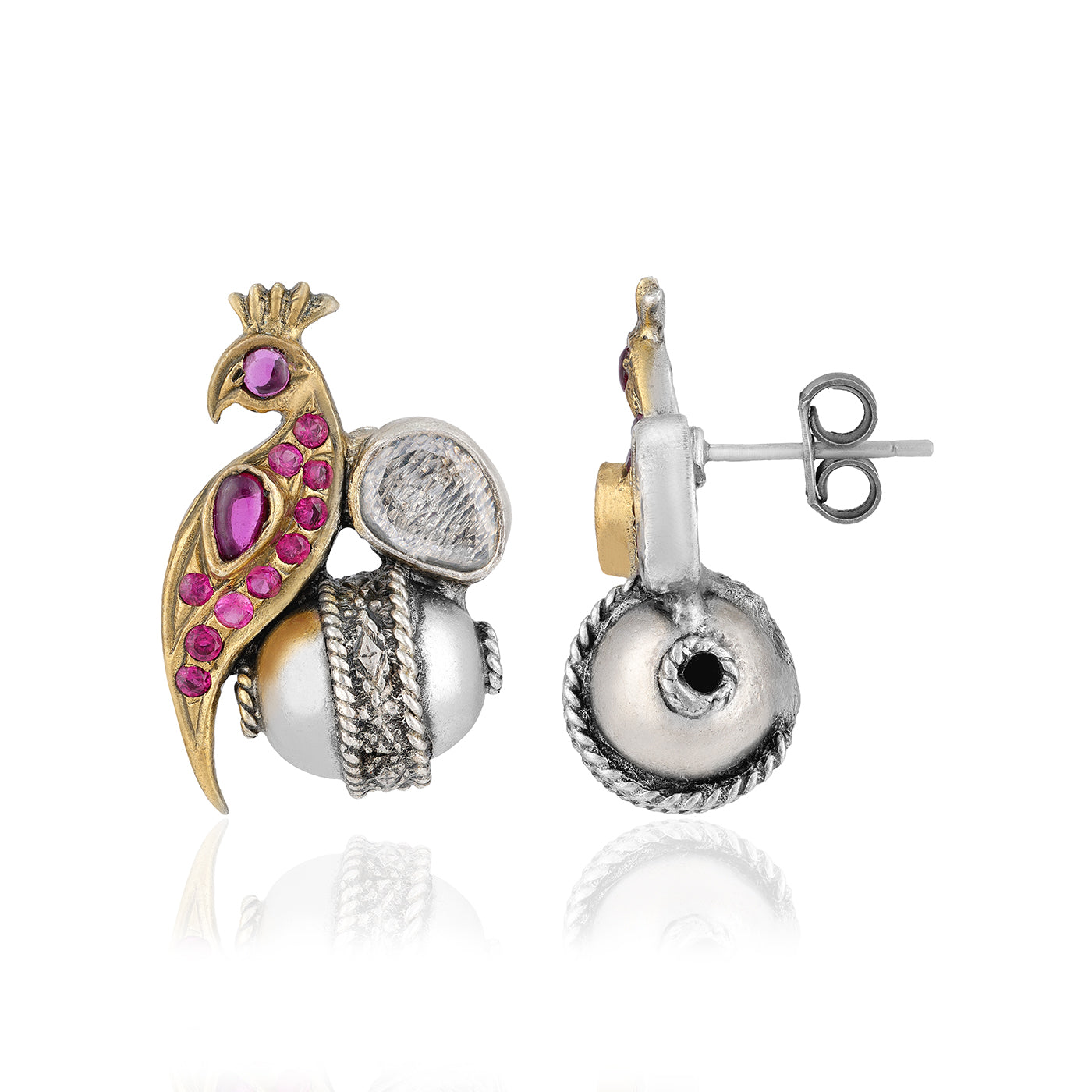 925 Sterling Silver Pink Parrot Vintage Dual Tone Earrings for Women