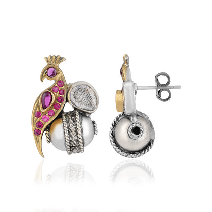 925 Sterling Silver Pink Parrot Vintage Dual Tone Earrings for Women