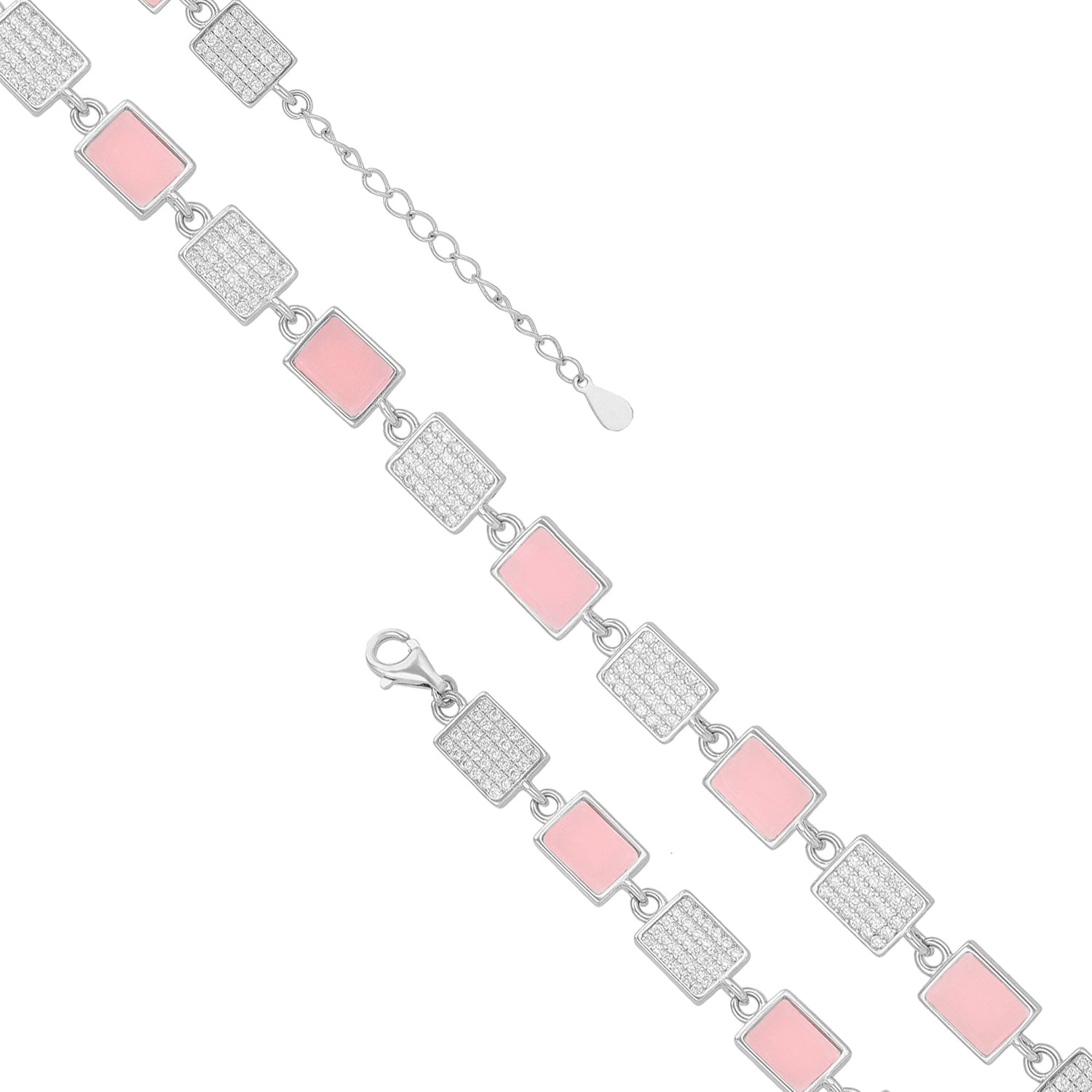 Sterling Silver Pink Pop Square Dual Tone 925 Rhodium Bracelet for Women