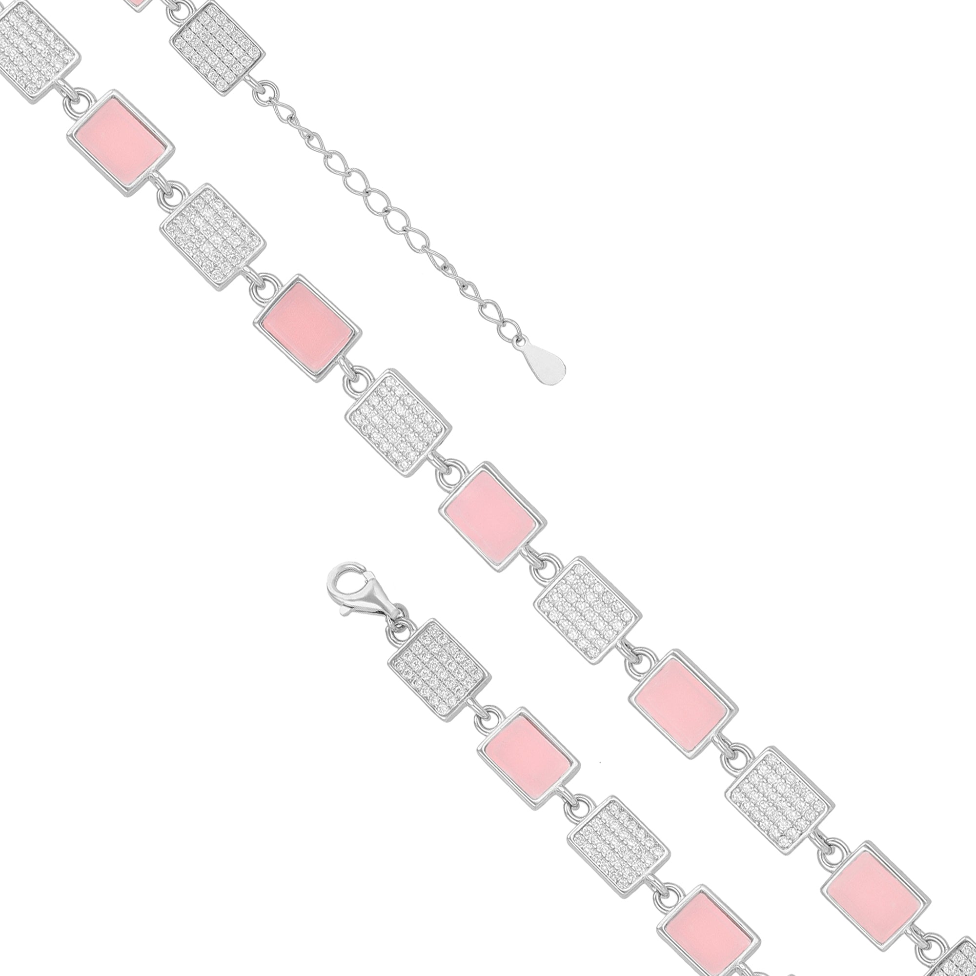 Sterling Silver Pink Pop Square Dual Tone 925 Rhodium Bracelet for Women
