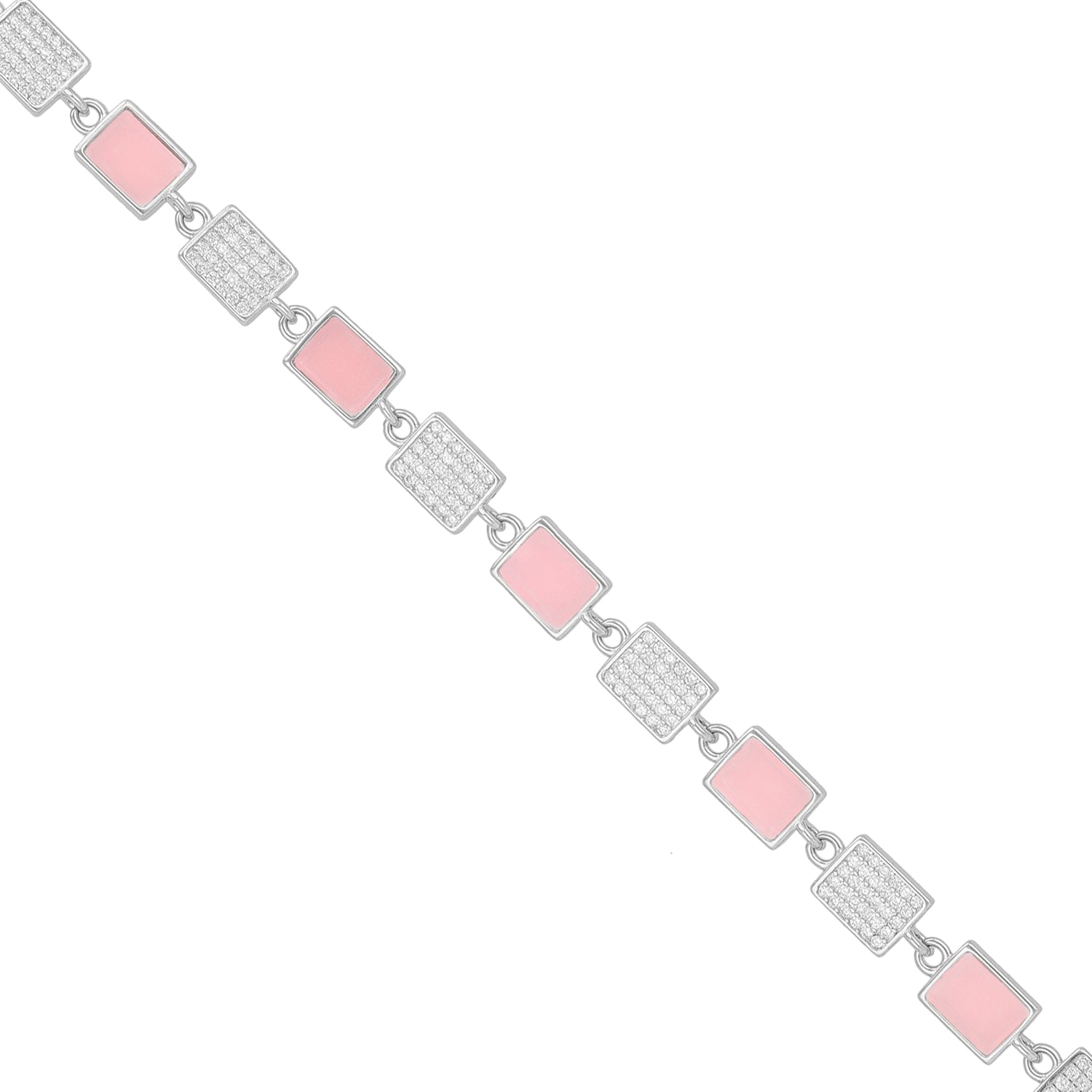 Sterling Silver Pink Pop Square Dual Tone Rhodium Bracelet for Women