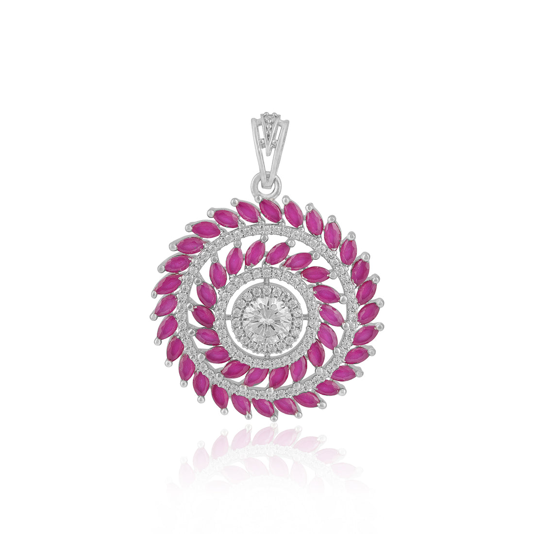 925 Sterling Silver Pink Swirl Flower Rhodium Plated Pendant for Women