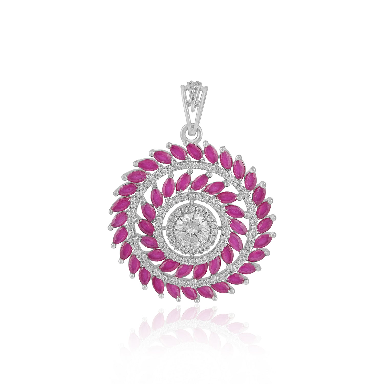 925 Sterling Silver Pink Swirl Flower Rhodium Plated Pendant for Women