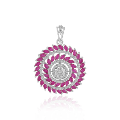 925 Sterling Silver Pink Swirl Flower Rhodium Plated Pendant for Women