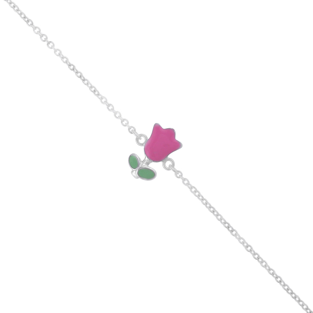 925 Sterling Silver Pink Tulip Charm Rhodium Plated Bracelets For Kids