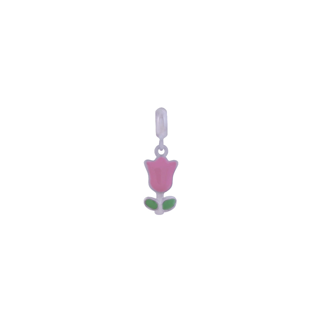 925 Sterling Silver Pink Tulip Rhodium Plated Pendant For Kids