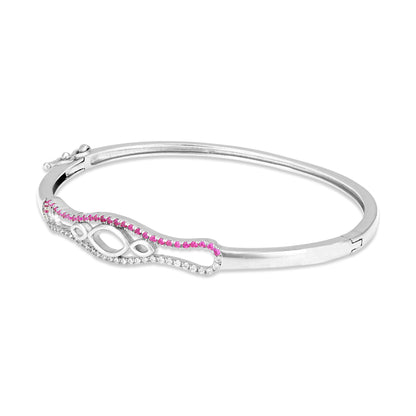 925 Sterling Silver Pink White Abstract Infinity  Wave Frame Bracelet for Women