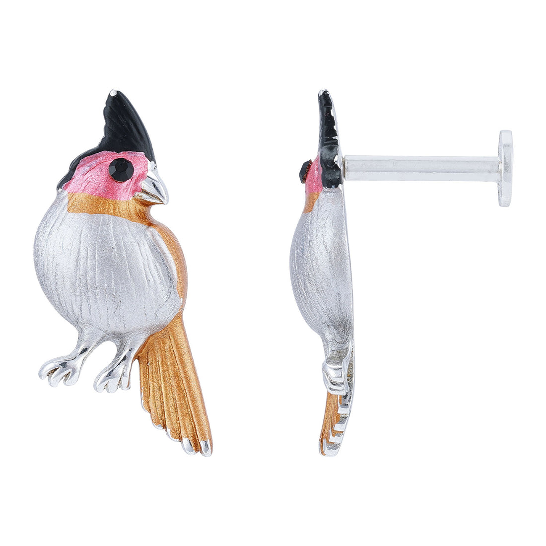 925 Sterling Silver Playful Cardinal Bird Inspired Painted Accents Earrings for Women