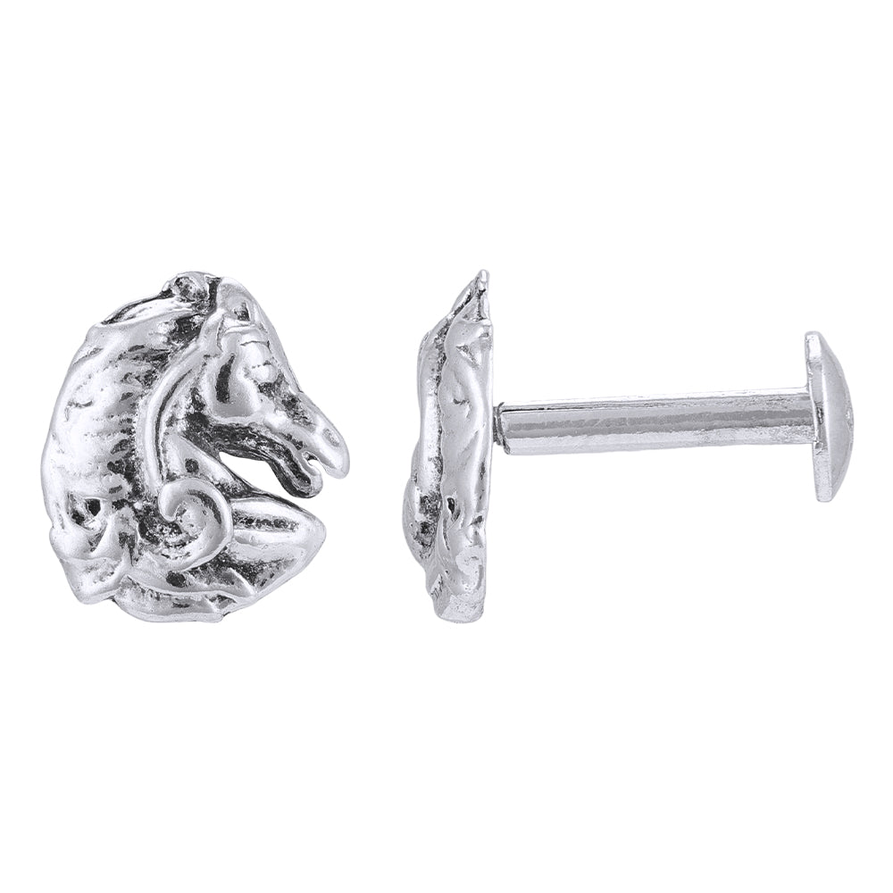 925 Sterling Silver Pony Pals Horse Head Rhodium Plated Earrings For Kids