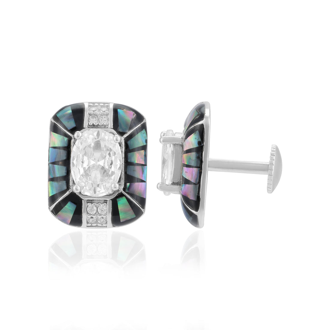 Sterling Silver Prism Glow Rectangular Rhodium Plated Earrings For Women