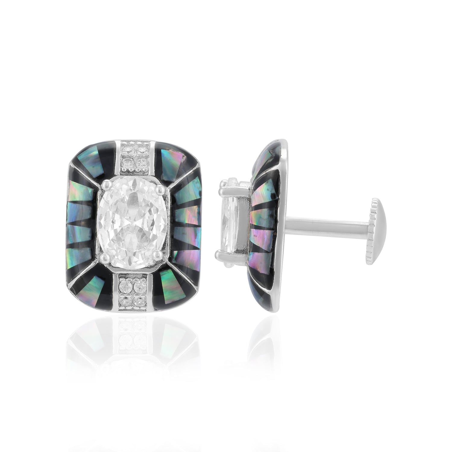 Sterling Silver Prism Glow Rectangular Rhodium Plated Earrings For Women