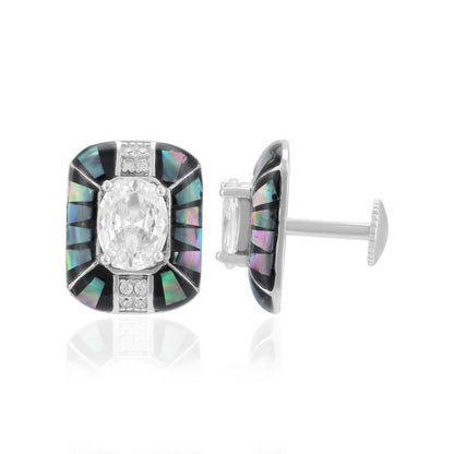 Sterling Silver Prism Glow Rectangular Rhodium Plated Earrings For Women