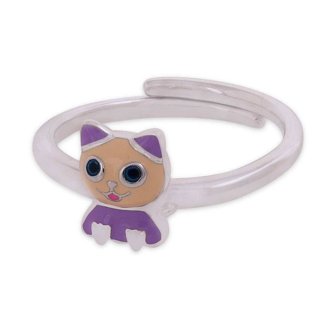 925 Sterling Silver Purple Kitty Rhodium Plated Ring For Kids