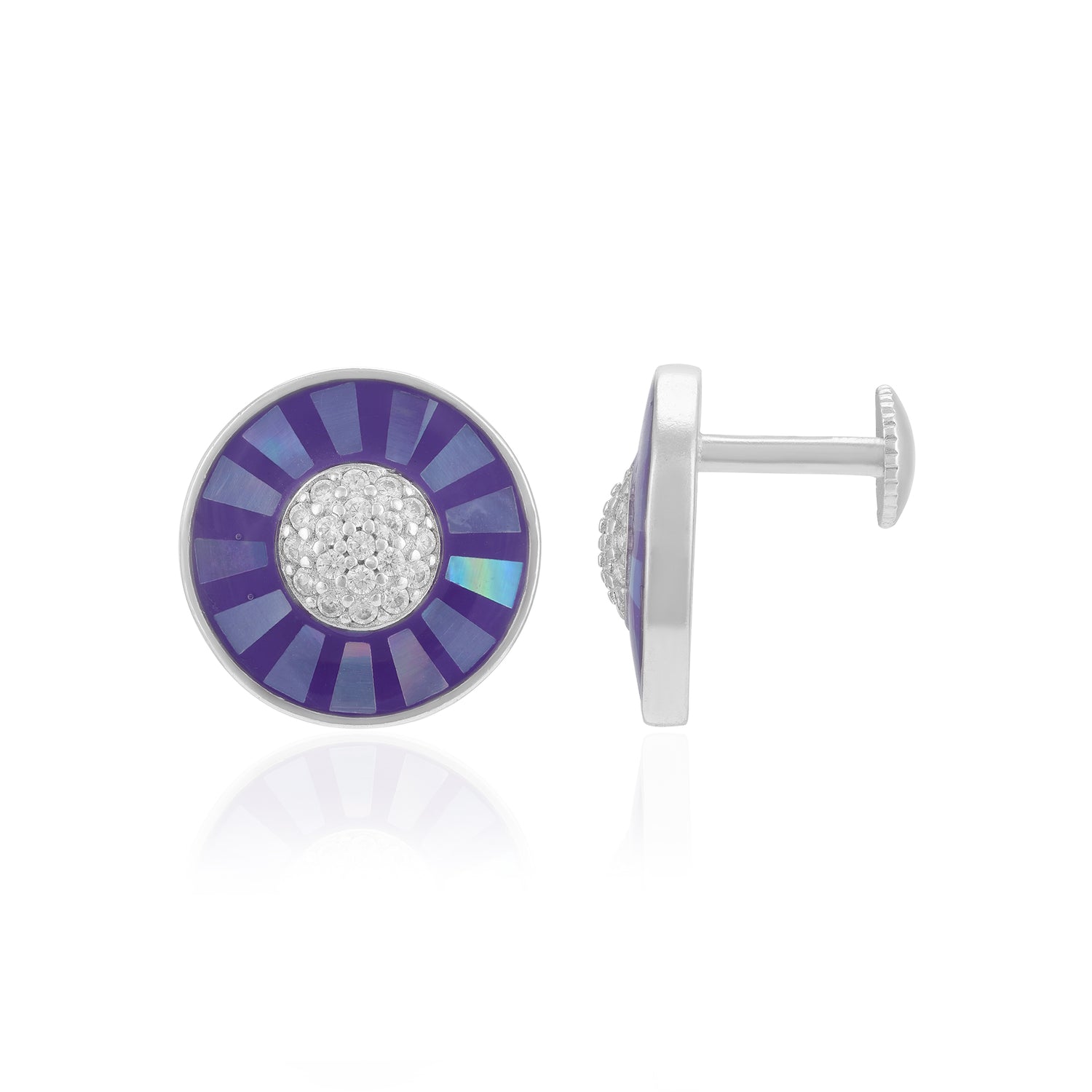 Sterling Silver Purple Shine Wheel Rhodium Plated Earrings For Women