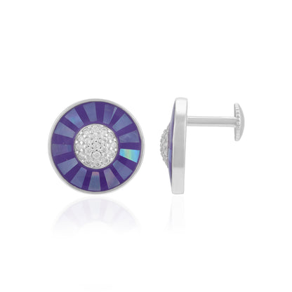 Sterling Silver Purple Shine Wheel Rhodium Plated Earrings For Women