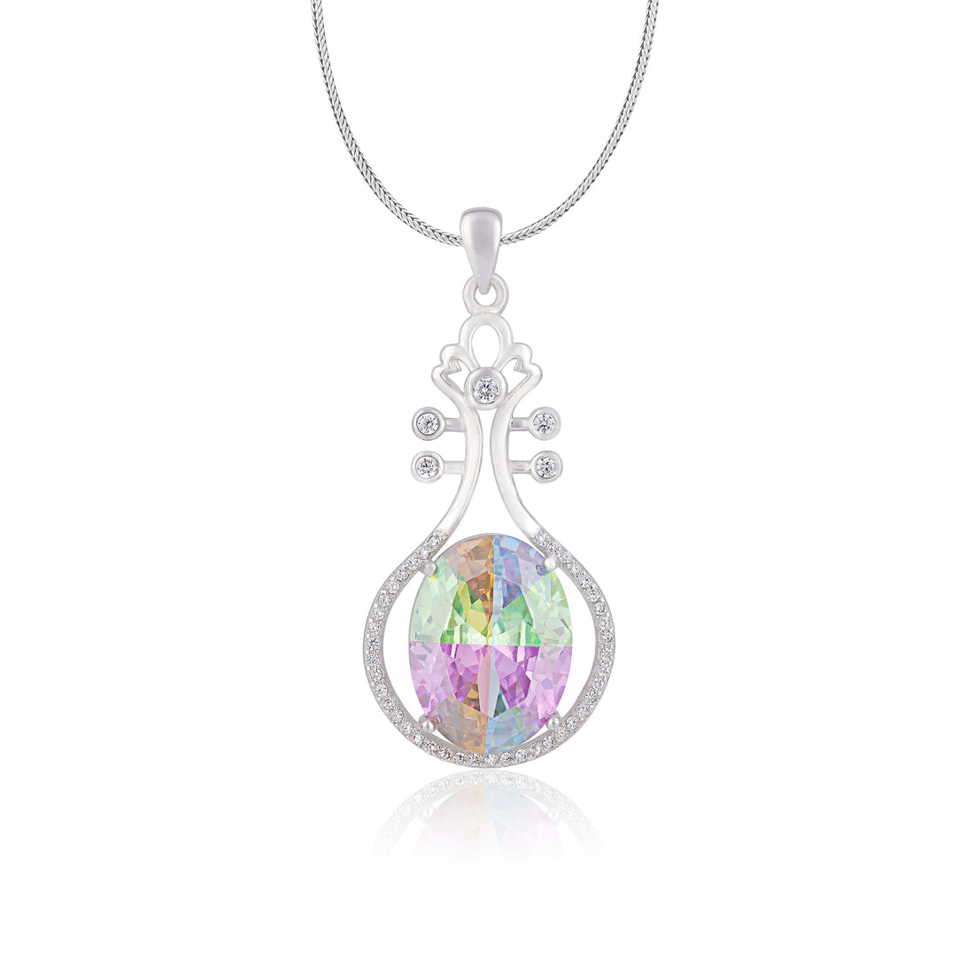 925 Sterling Silver Rainbow Stone Violin Rhodium Plated Pendant for Women