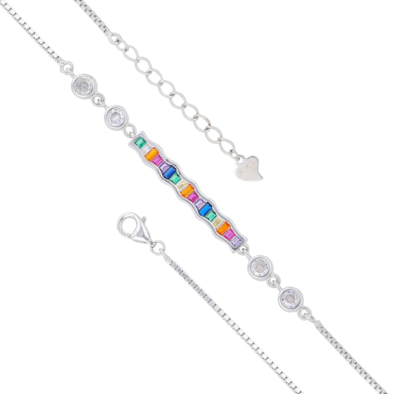 Sterling Silver Rainbow Wave Link Bracelet For Women