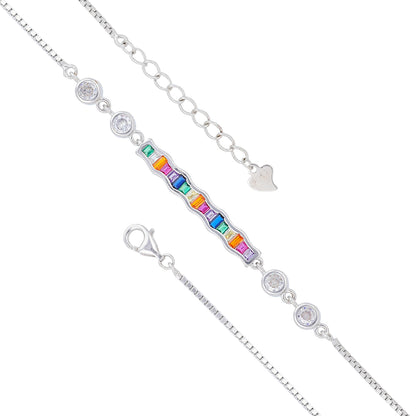 Sterling Silver Rainbow Wave Link Bracelet For Women