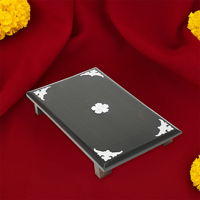 925 Sterling Silver Rectangle Rosewood Peeda For Pooja