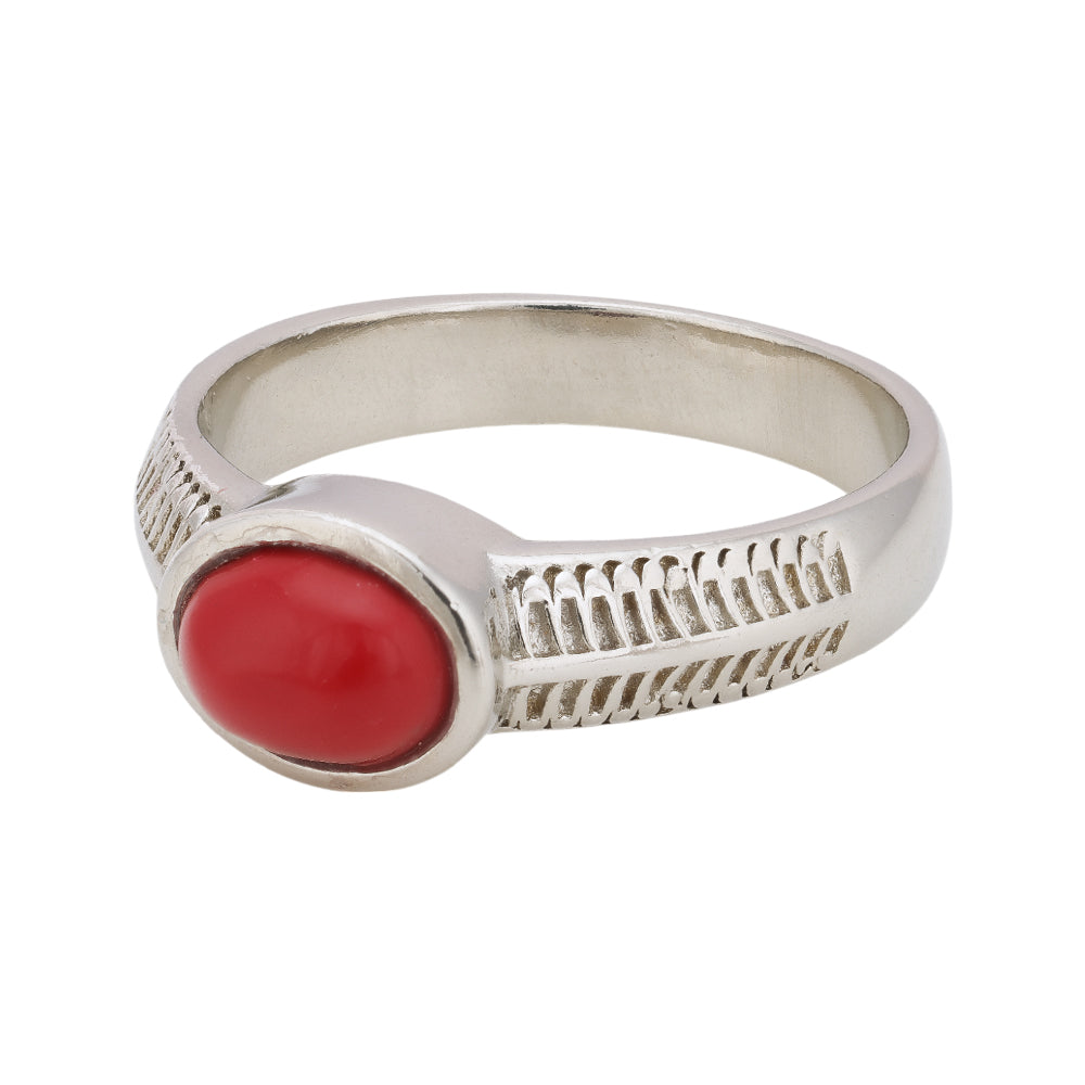 925 Sterling Silver Red Coral Rhodium Plated Sleek Ring for Women