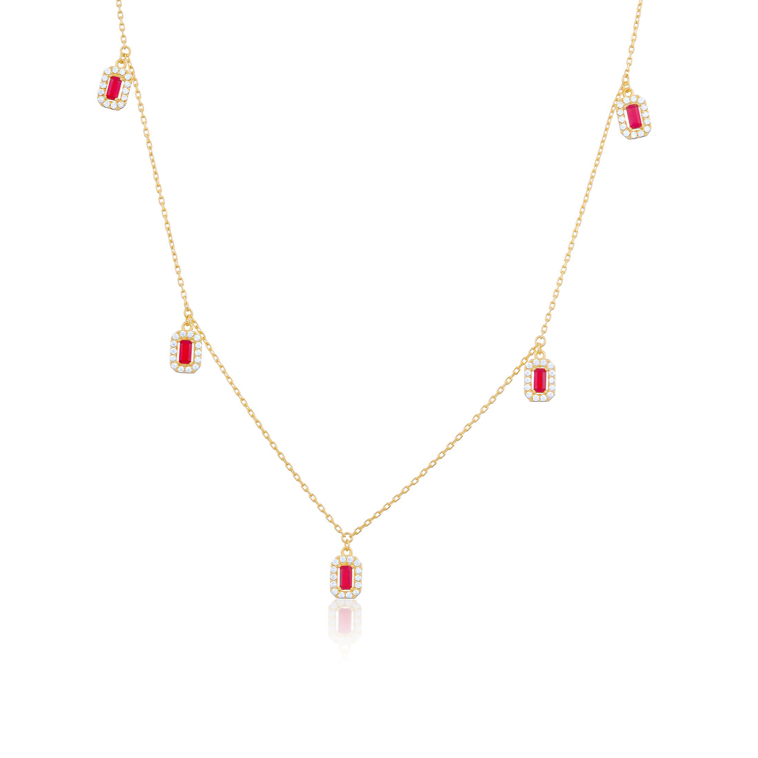 925 Sterling Silver Red Emerald Drops Gold Plated Necklace For Kids