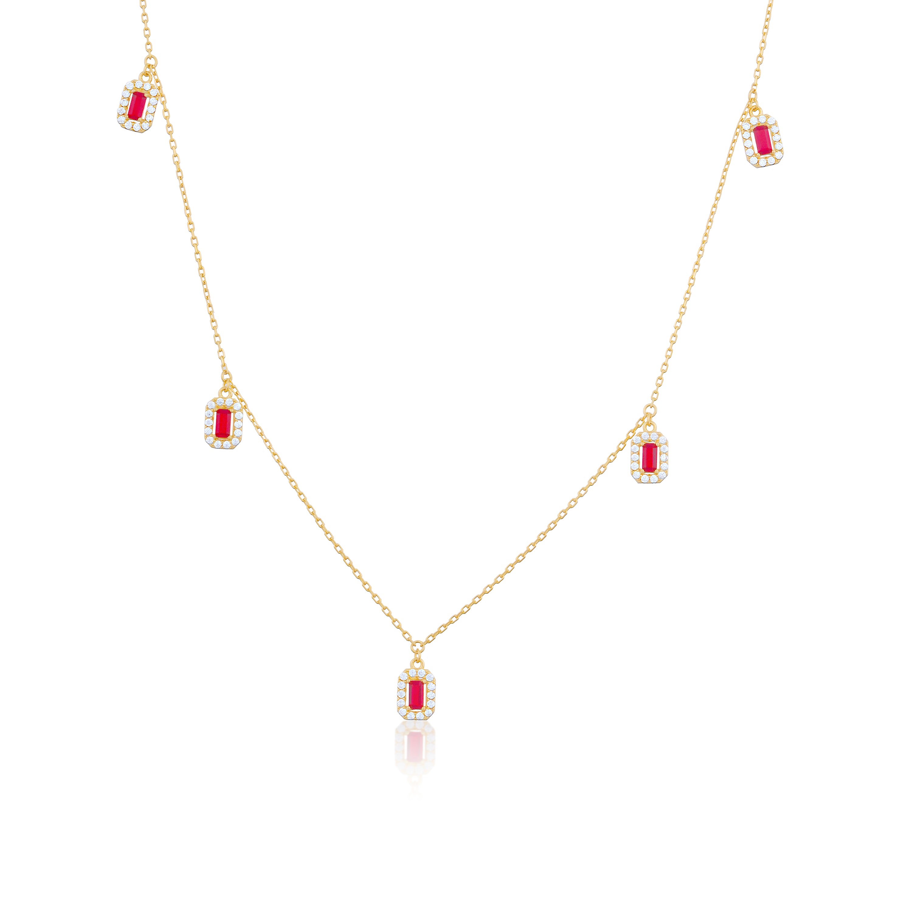 925 Sterling Silver Red Emerald Drops Gold Plated Necklace For Kids