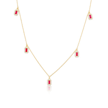 925 Sterling Silver Red Emerald Drops Gold Plated Necklace For Kids