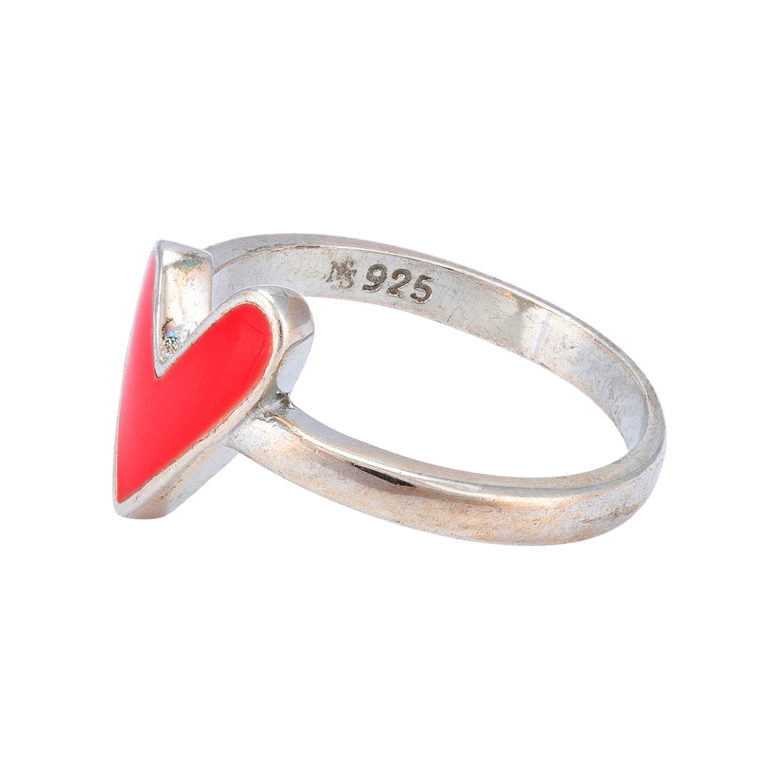 925 Sterling Silver Red Enamel Heart Statement Rings For Women