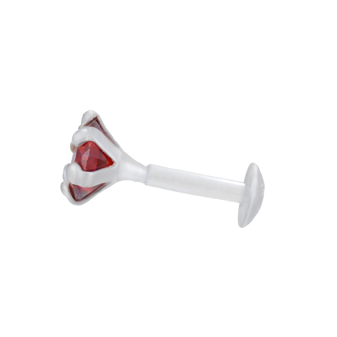 925 Sterling Silver Red Garnet Rhodium Plated Nosepin For Women