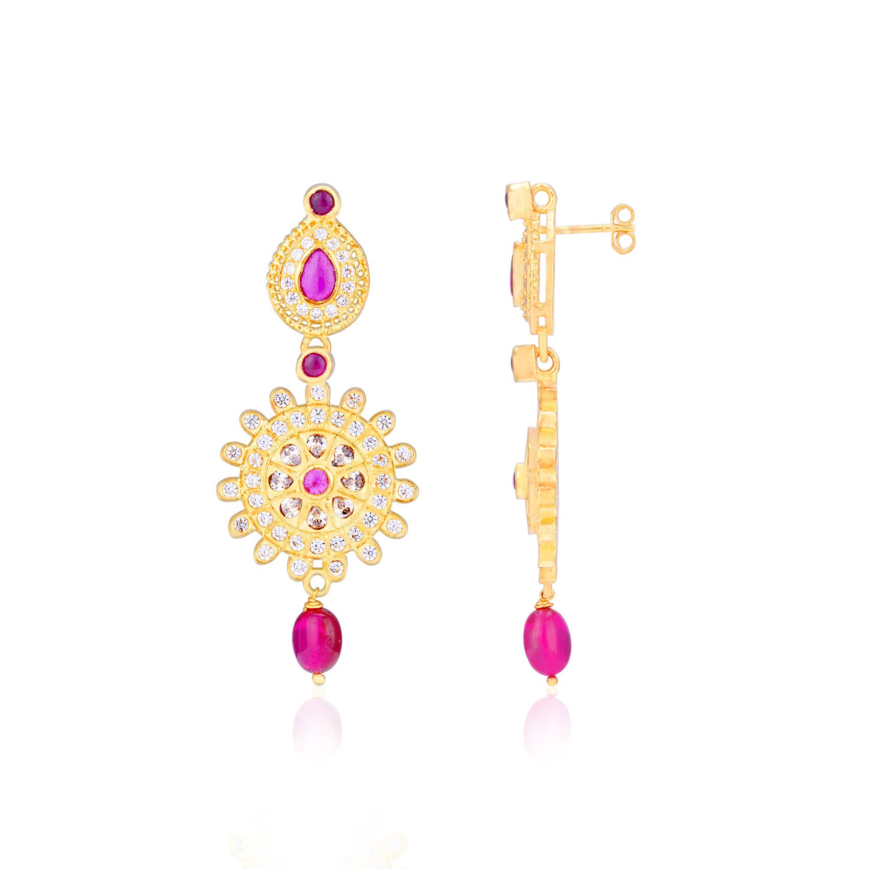 925 Sterling Silver Regal Ruby Sunburst Dangler Earrings for Women
