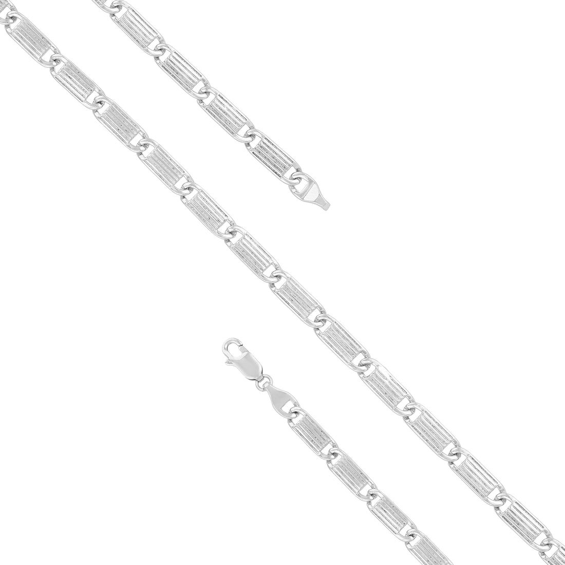 925 Sterling Silver Retro Textured Rectangular Link Chain Rhodium Plated Bracelet for Men