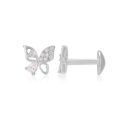 925 Sterling Silver RhodiumStone-Encrusted Butterfly Earrings For Women