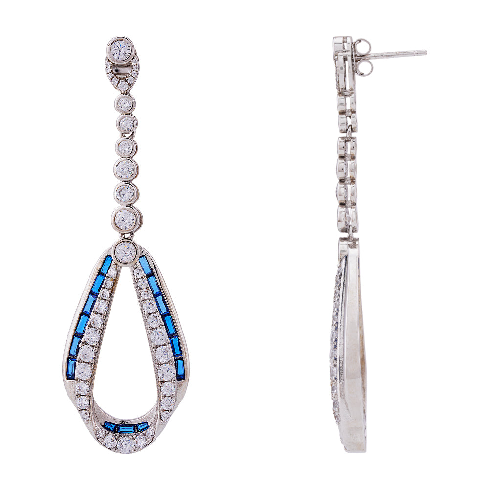 Sterling Silver Rhodium Blue Drop Earring