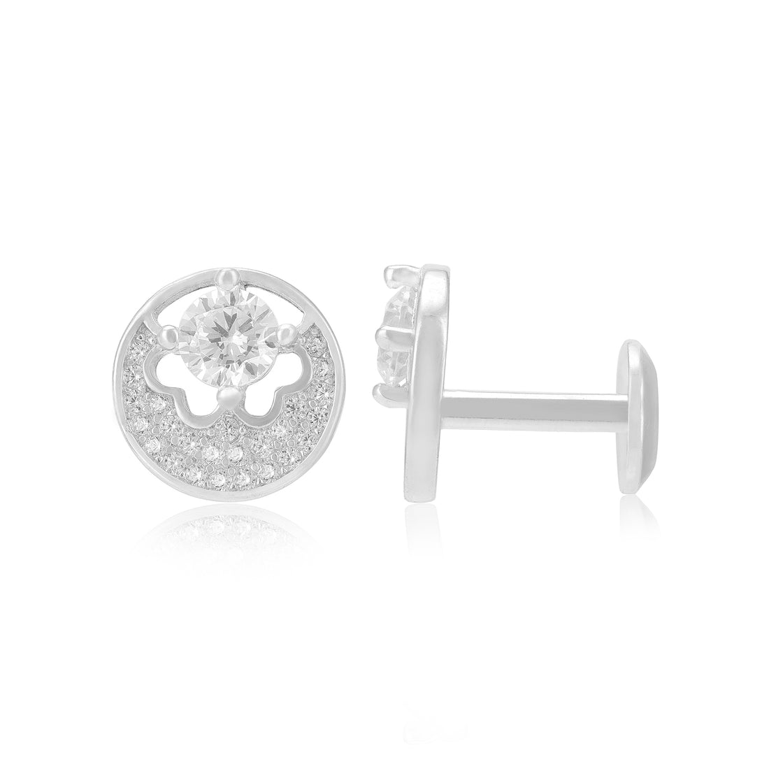 925 Sterling Silver Rhodium Circle Centre Solitaire Stone Tiny Stones  Encircling Earrings For Women