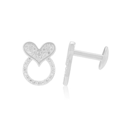 925 Sterling Silver Rhodium Circle Heart Fusion Earrings For Women