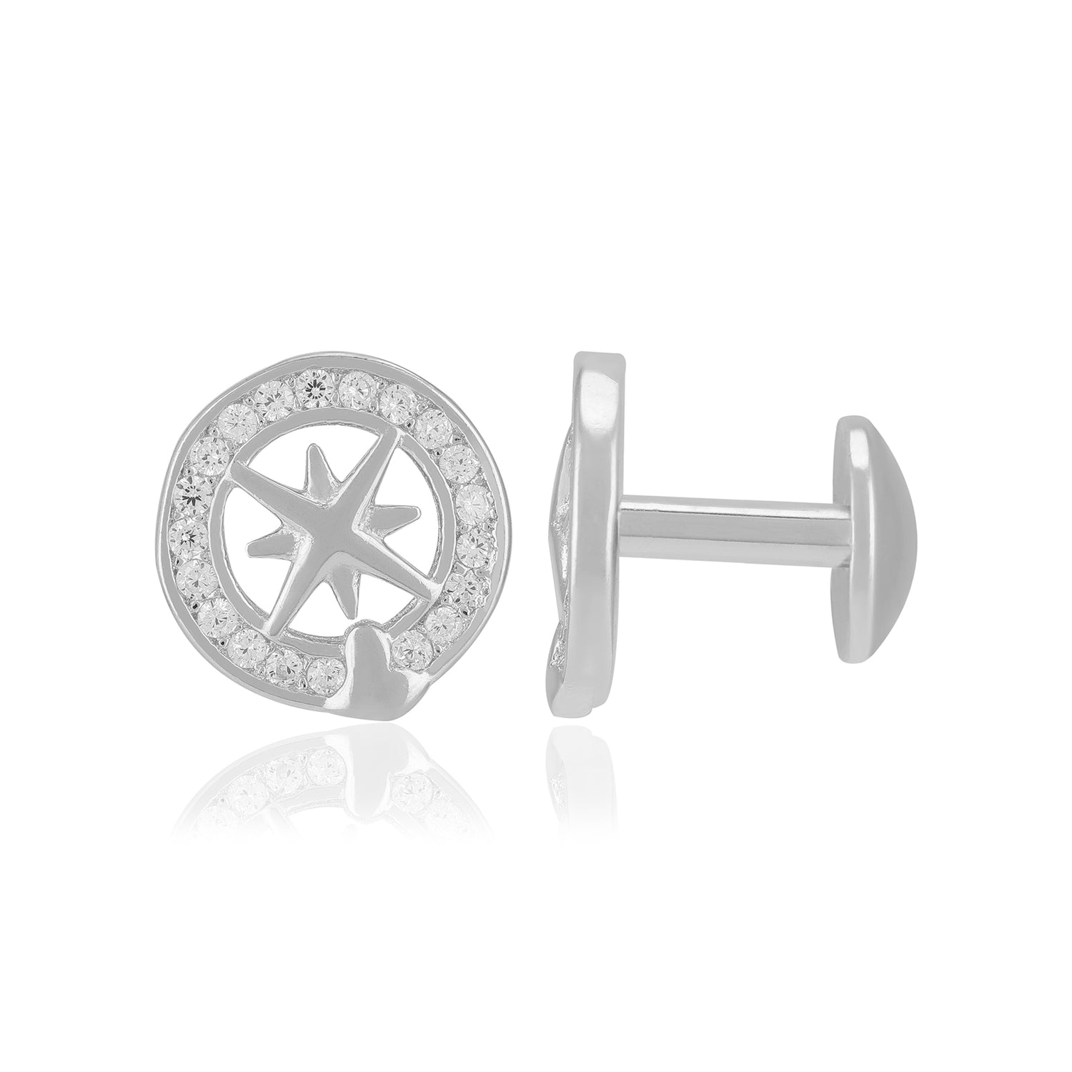 925 Sterling Silver Rhodium Compass Center Earrings For Women