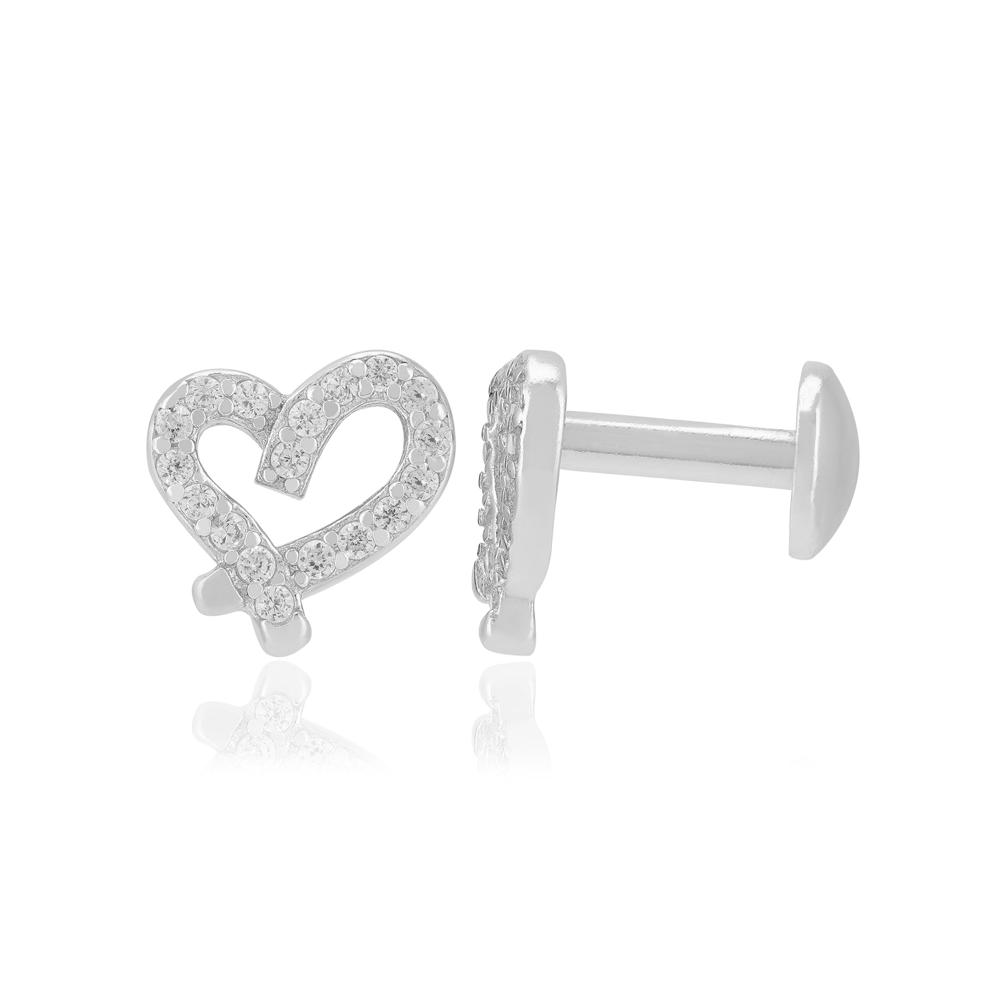 925 Sterling Silver Rhodium Crystal Heart Earrings For Women