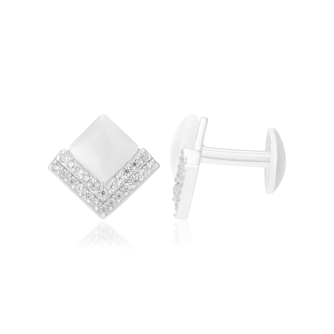 925 Sterling Silver Rhodium Diamond Shaped V Layer Stoned Earrings For Women