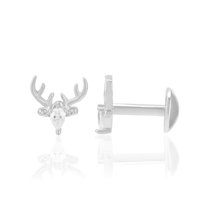 925 Sterling Silver Rhodium Festive Antler Earrings For Women