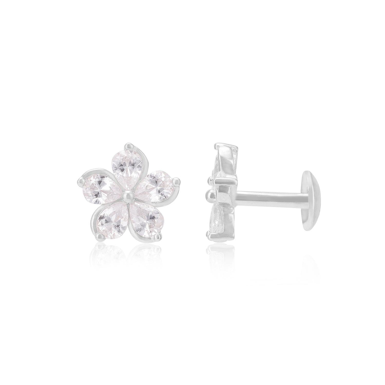 925 Sterling Silver Rhodium Flower Pattern Earrings For Women