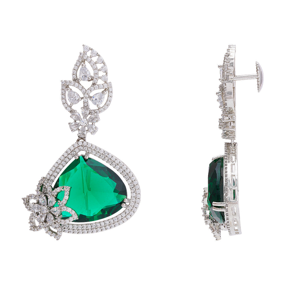 Sterling Silver Rhodium Green Earring