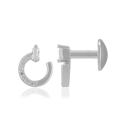 925 Sterling Silver Rhodium Half Hoop Earrings For Women