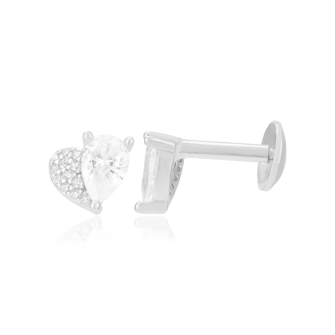 925 Sterling Silver Rhodium Heart Shaped Dual Type Stoned Earrings For Women